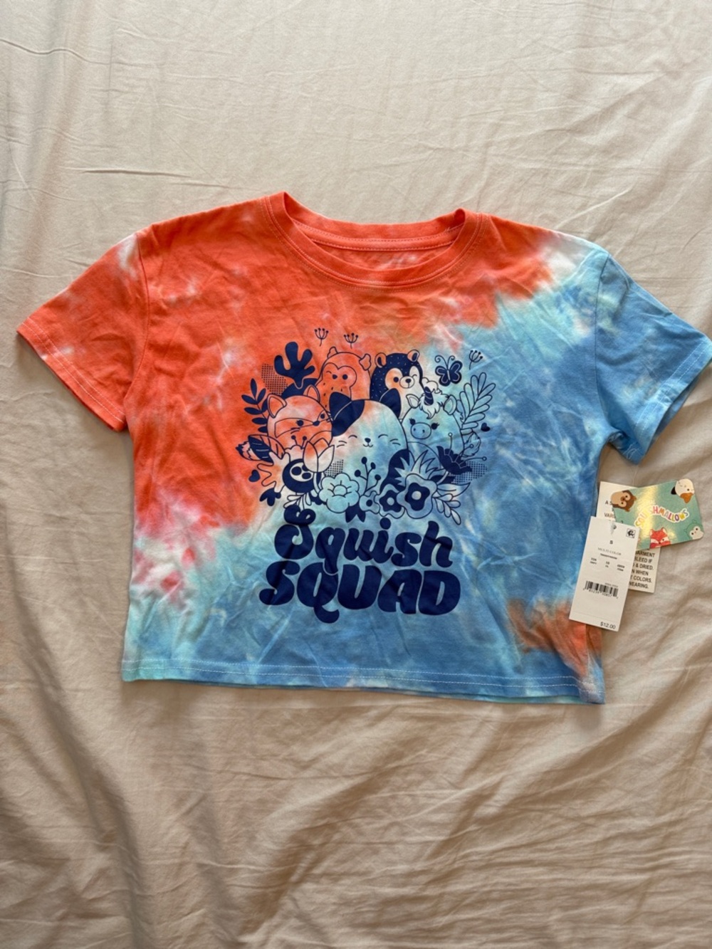 Squishmallows Squish Squad Tie-Dye Crop Tee - Red & Blue